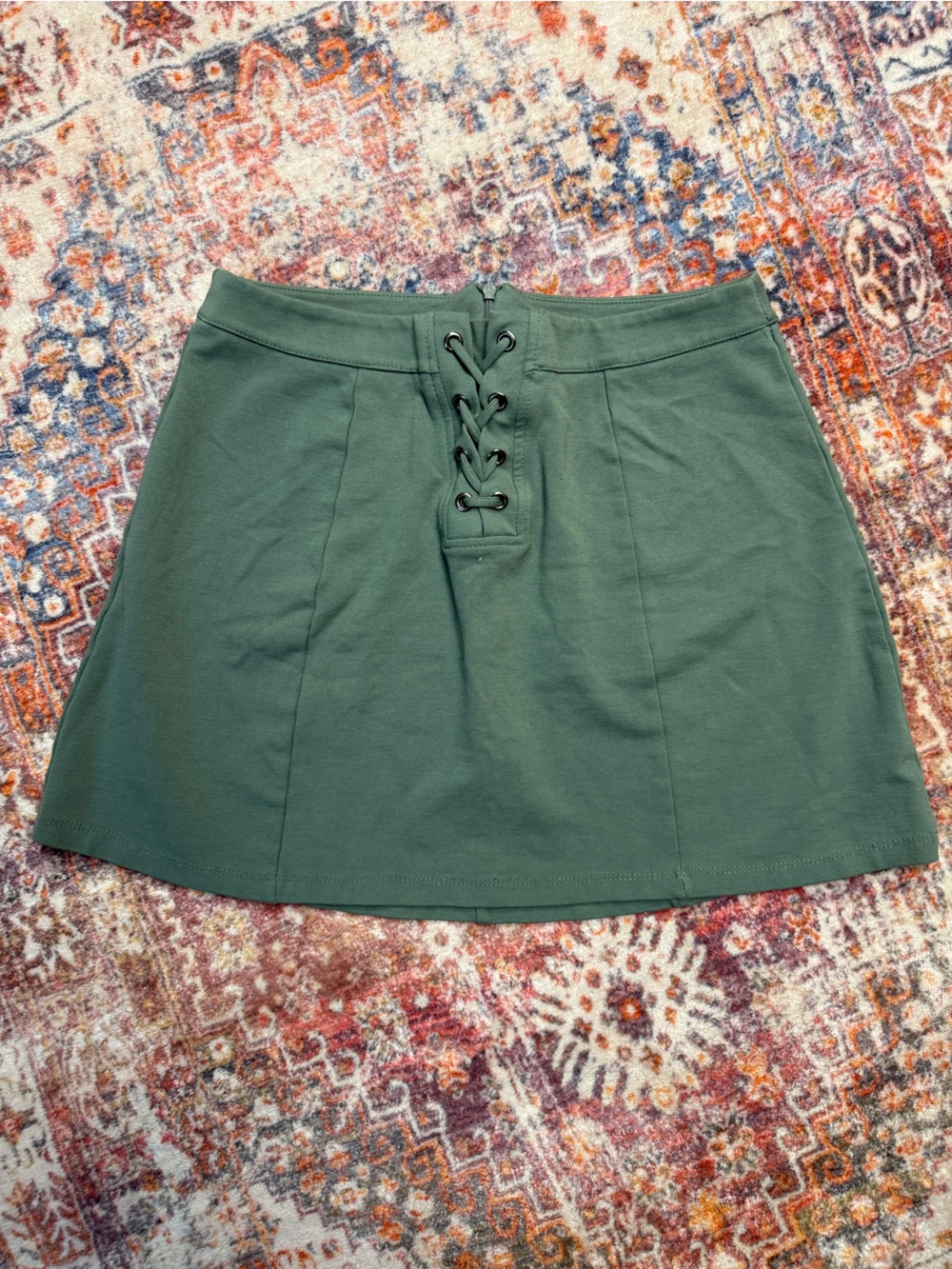 Green Lace-Up Front Mini Skirt Lush Size Large
